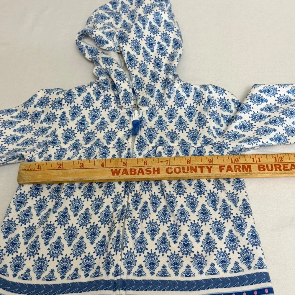 Carters Baby Girl Blue White Damask Print Zip Up Peplum Hoodie Jacket 18 Months